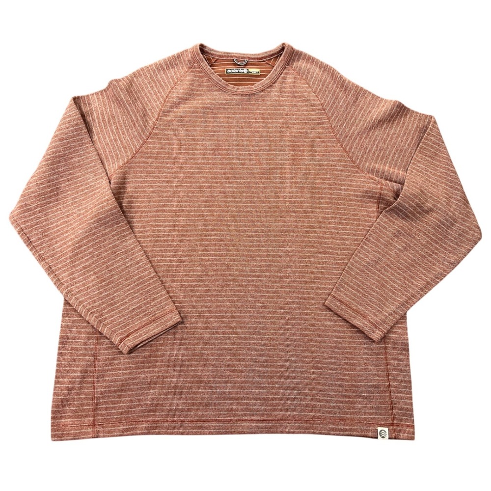 Solaris Long Sleeve Striped Henley Shirt Mens XL Crew Neck Casual Top Rust/White